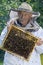 Portrait of beekeeper with honeycomb