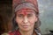 Portrait beggar woman in poor clothes in street Kathmandu, Nepal