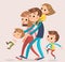 Portrait of Big loving happy family with kids walking together