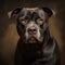 Portrait of black and brown pitbull on brown background, created using generative ai technology