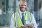 Portrait, black man and engineer with tablet for engineering research. Architecture, construction and happy male