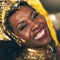 Portrait of black woman, carnival dancer and Brazil culture, samba party and celebration. Face of happy female dancing
