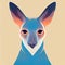 Portrait of a blue kangaroo. Muzzle of a kangaroo closeup. Digital illustration based on render by neural network