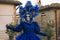 Portrait of blue mask at the carnival of Castiglion Fibocchi in Tuscany, Italy