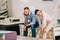 portrait of bored couple in furniture store