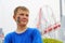 Portrait of a boy at an amusement park