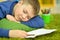 Portrait of boy drawing sleeping at home