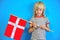 Portrait of a boy with flag of Denmark