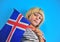 Portrait of a boy with flag of Iceland