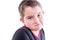 Portrait of Boy Frowning in White Studio