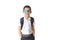 Portrait of boy in glasses with patch. Eye patch for glasses t treat lazy eye, amblyopia, strabismus.