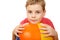 Portrait of boy with large inflatable ball