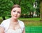 Portrait of a bride in a city park