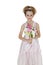 Portrait of bridesmaid standing with bouquet over white background