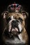 A portrait of a british bulldog wearing a union jack flag royal crown. Generative ai