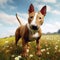 Portrait of brown bull terrier in meadow, created using generative ai technology