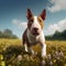 Portrait of brown bull terrier in meadow, created using generative ai technology