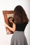 Portrait of brunette girl in mirror