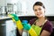 Portrait of brunette in kitchen