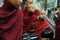 Portrait of Buddhist monks in line
