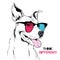 Portrait of the bulldog in the colored glasses. Vector illustration.