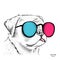 Portrait of the bulldog in the colored glasses. Vector illustration.