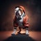 Portrait of a bulldog with a red hoodie