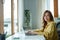 Portrait of a business woman, accountant, marketer, showing a smiling face during the start of a new morning before