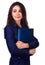 Portrait of business woman with folder on white background