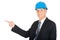 Portrait businessman engineer pointing to the left