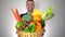 Portrait businessman fresh organic fruits healthy natural vegetables basket