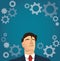 Portrait of businessman with gears icon background