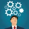 Portrait of businessman with gears icon background