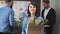 Portrait of businesswoman in the office with recycling materials