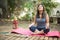 Portrait of calm concentrated Japanese woman meditating