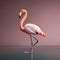 A portrait capturing the elegance of a balletic flamingo standing on one leg in shallow waters3