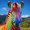 Portrait of Cartoon colorful multicolored zebra.