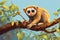 Portrait of cartoon Slow Loris on a branch Generative AI