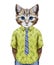 Portrait of Cat in summer shirt with tie.