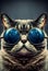 Portrait of a cat wearing round sunglasses. Toned image. AI Generative