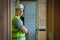 Portrait of caucasian factory warehouse supervisor in storage room