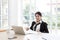 Portrait of charming asia businesslady at office desk. Lady secretary.