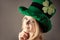 Portrait charming girl in image of leprechaun