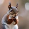 A portrait of a charming squirrel holding a nut, its cheeks puffed out2