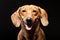 Portrait of cheerful brown dachshund dog isolated on black