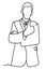 Portrait of a cheerful businessman dressed in suit showing thumbs up. Continuous line drawing. Isolated on the white