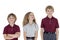 Portrait of cheerful school children in uniform over white background