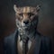 Portrait of a cheetah in a business suit, Generative AI