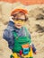 Portrait of child builder. Success, creative and innovation business concept. Safety glasses for engineer. Equipment for
