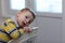 Portrait of child at highchair